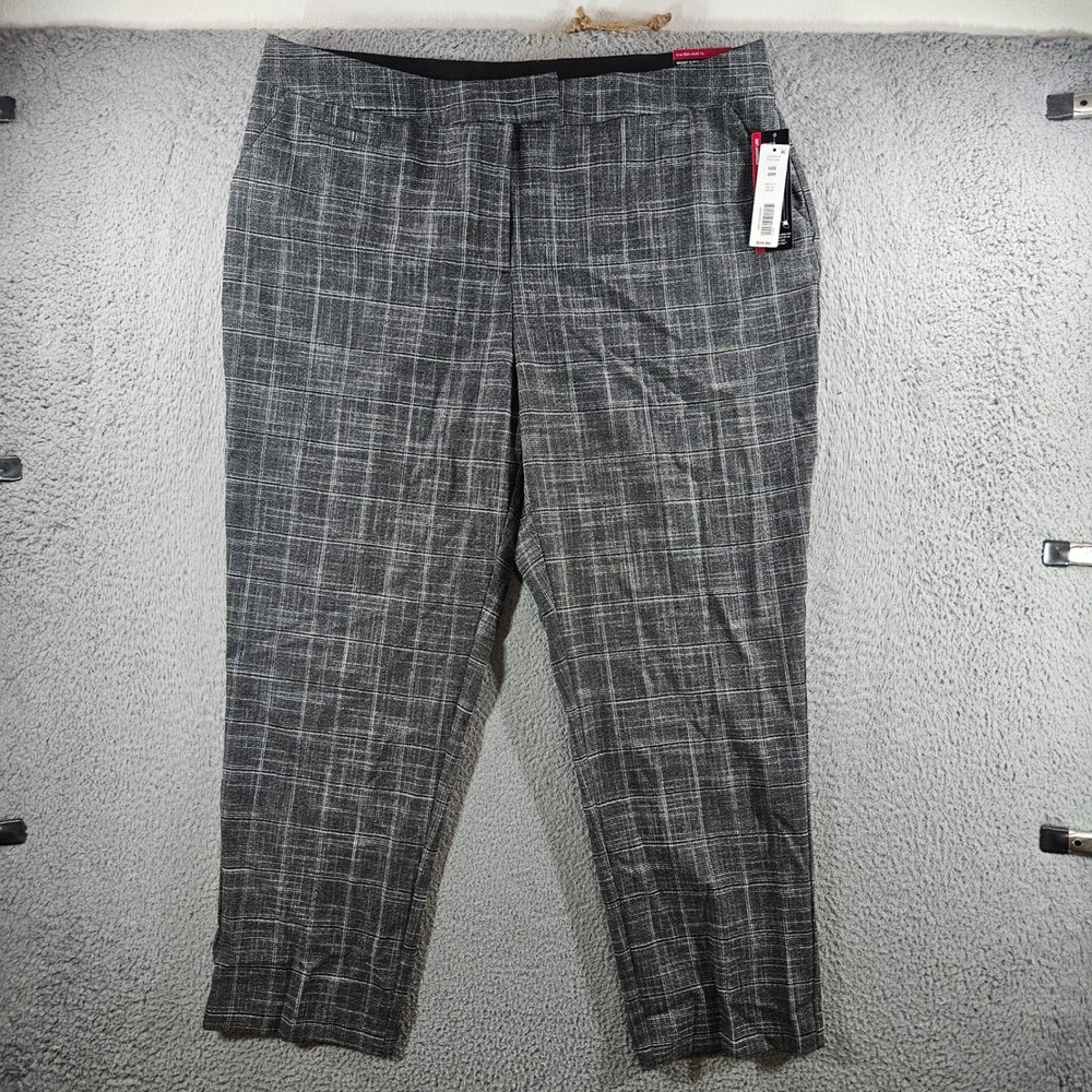 Investments Woman 5th Ave Fit Straight Leg Plaid Pants Gray Static Grid 22W NEW